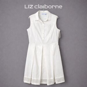 Liz Claiborne White Sleeveless Shirt Dress Eyelet Hem Classic Preppy Summer NWT